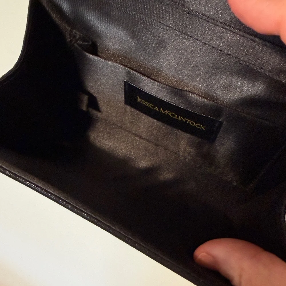 Jessica McClintock Women’s Black Sequin Wristlet/Crossbody Clutch with Chain